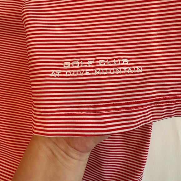Peter Millar Summer Comfort Golf Polo Red White Stripe Dove Mountain Logo XL - Picture 6 of 10